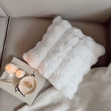 Feel Home Bubble Tavşan Tüyü, Çift Taraflı, Gizli Fermuarlı Pofuduk Kırlent Kılıfı 40x40 Kar Beyaz