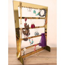 Altın Pleksi Aynalı Küpe Standı, Şık ve Organize Takı Düzenleyici