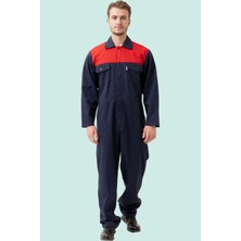 Pamuklu Gabardin Tulum Lacivertkırmızı Iş Güvenliği Carica Yazlık