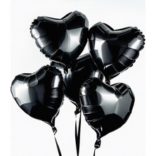 5 Adet 18 Inç 45 cm Kalp Folyo Balon Siyah