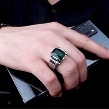 925 Ayar Gümüş Yeşil Zirkon Taşlı Model Erkek Yüzük