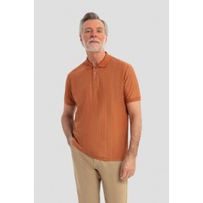 Düğmeli Jakar Desenli Polo Yaka Erkek T-Shirt Tarçın
