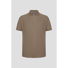 Sabri Özel Bej %100 Pamuk Regular Fit Jakar Desenli Polo Yaka T-shirt