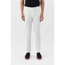 Sabri Özel Erkek Beyaz Normal Kesim Regular Fit Dokuma Yan Cep Normal Bel Klasik Pantolon