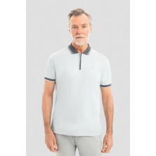 Fermuarlı Polo Yaka  Erkek T-Shirt Açık Gri