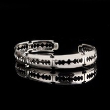 925 Ayar Gümüş Desen Motifli Erkek Kelepçe Bileklik