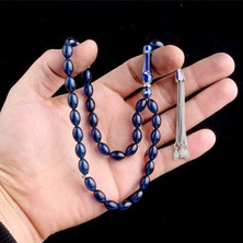 925 Ayar Gümüş Mineli Parlament Mavisi Arpa Kesim Ateş Kehribar Tesbih