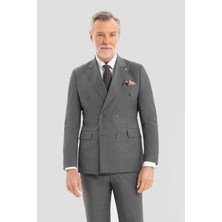 Sabri Özel Erkek Antrasit Dar Kesim Slim Fit Yünlü Çizgili Fleto Kapaklı Cep Çift Yırtmaçlı Tam Astarlı Normal Bel Sivri Yaka 6 Drop Takım Elbise