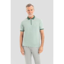Fermuarlı Polo Yaka  Erkek T-Shirt Açık Yeşil