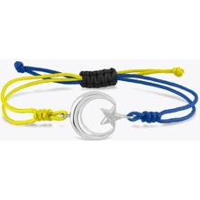 925 Ayar Gümüş Ayyıldız Model Sarı Lacivert Ipli Ayarlanabilir Bileklik