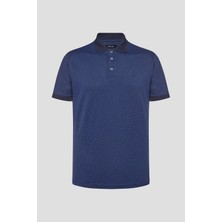 Sabri Özel Lacivert %100 Yün Regular Fit Jakar Desenli Polo Yaka T-shirt