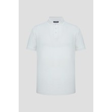 Sabri Özel Beyaz %100 Pamuk Regular Fit Jakar Desenli Polo Yaka T-shirt