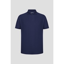 Sabri Özel Lacivert %100 Pamuk Regular Fit Jakar Desenli Polo Yaka T-shirt