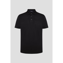 Sabri Özel Siyah %100 Pamuk Regular Fit Cepli Polo Yaka T-shirt