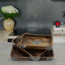 Yellowtech Otantik Ahşap Dikdörtgen Tepsi Seti – 3’lü, El İşçiliği, Antik Tasarım, Sunum & Dekoratif Kullanım (3 Adet)