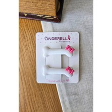 2'li Pembe Kurdele Fiyonklu Beyaz Kemik Tasarım Pens Toka - Sevimli Kedi Köpek Tokası Saç Aksesuarı