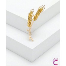 Zarif Buğday Başağı Tasarım Taşlı Kadın Broş Gold - Hediyelik Elbise Ceket Yaka Iğnesi Rozet