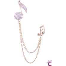 Müzik Notası Zirkon Taşlı Zincirli Broş Gold - Hediyelik Damat Yaka Zinciri Ceket Kıyafet Iğnesi