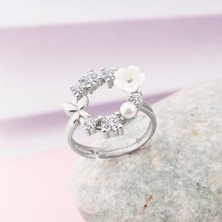 Manolya Çiçegi Ayarlanabilen 925 Ayar Gümüş  Kadın Yüzük