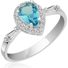 Turkuaz Taşlı Damla  925 Ayar Gümüş Kadın Yüzük