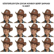 Kovboy Şerif Şapkası Kahve 12 Adet - Kostüm, Parti ve Gösteri Şapkası