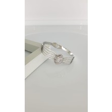 Baget Taşlı gümüş Rengi Kararmaz Çelik Kelepçe SNS006 Hediye Trend Moda