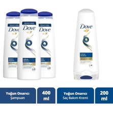 Dove Saç Bakım Şampuanı Yoğun Onarıcı Yıpranmış Saçlar İçin 400 ml x 3 Adet + Saç Bakım Kremi 200 ml