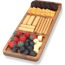 OK Wood Doğal Ahşap Bölmeli Sunum Tepsisi 14 x 35 cm – Lüks Sunum Tahtası - Meze Peynir Çerez ve Meyve Servis Tabağı