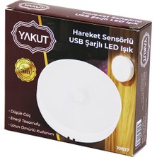 Sensörlü USB Şarjlı   Beyaz LED  Yuvarlak Lamba  Çap: 8.3cm - Kalınlık: 2cm - Sensör Algılama =0--3mt (4490)