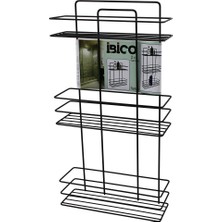 Siyah  3 Katlı - Dikdörtgen   Metal  Banyo Köşelik - Duşkabin Raf - Şampuanlık (4490)