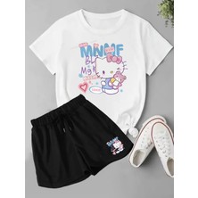 2'li Set Düz Renk Kadın Regular Şort ve Tshirt Tişört Kitty