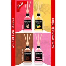 4'lü Çubuklu Oda Kokusu Seti - Avantajlı Paket (Gül-Kahve-Pudra-Ananas) Reed Dıffuser