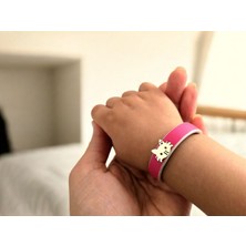 14 Ayar Plakalı Altın R Harfine Özel Doğal Pembe Derili Kedi Motifli Hediye BILEKLIK-634HARF