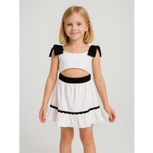 Kız Çocuk Omuzları Fiyonk Detaylı Bel Dekolte Detaylı Elbise