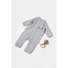 Unisex Bebek Pamuklu Gri Puzzle Desenli Tulum