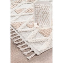 Mılan Krem Bej Yumuşak Bukleli ve Havlı Iskandinav Makine Dokuma Halı Oturma Odası Salon Mutfak Antre