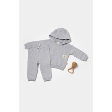 Unisex Bebek Pamuklu Gri Kapüşonlu Eşofman Takımı