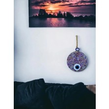 Mandala Desen Mavi Mor Nazar Boncuklu Füzyon Cam El Işçiliği 12 cm Duvar Süsü Nazarlık Hediyelik Eşya