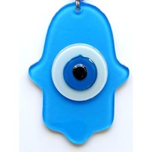 Nazar Boncuklu Bebek Mavisi Renginde Fatma Ana Bereket Eli Cam Duvar Süsü