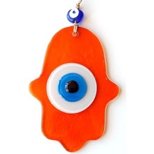 Nazar Boncuklu Şeffaf Turuncu Fatma Ana Bereket Eli Cam Duvar Süsü