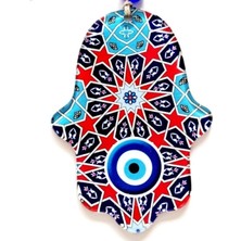 Yıldız ve Nazar Boncuğu Desenli Fatma Ana Bereket Eli Füzyon Cam Duvar Süsü