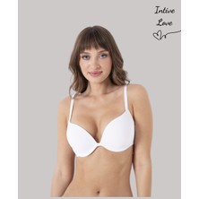 Nbb Double Push-Up V Yaka Balenli Ince Askılı Günlük Kullanım Sütyen- Ten, Beyaz