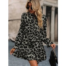 Runiquehome Kadın Uzun Kollu Yakadan Bağlamalı Beli Lastikli Şardonlu Dalgıç Elbise