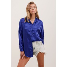 Runiquehome 3985 Oversize Saten Gömlek - Saks