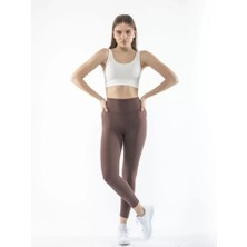 Runiquehome Yüksek Bel Sporcu Düz Tayt - Kahverengi