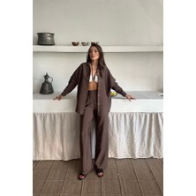 Runiquehome Gömlek-Pantolon Takım Cupra Kumaş - Kahverengi