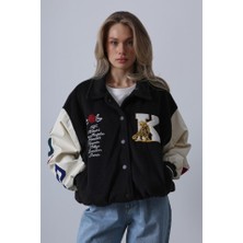 Runiquehome Kaşe Biker Ceket - Siyah