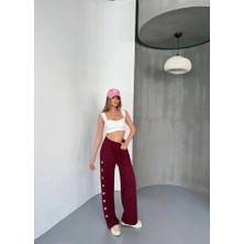 Runiquehome Osy Modal Yumuşak Dokulu Kumaş Nakış Işlemeli Rahat Bol Paça Eşofman Pantalon - Bordo