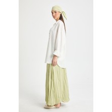 Kadın Çağla Vual Kumaş Kırışık Uzun Astarlı Etek 29062