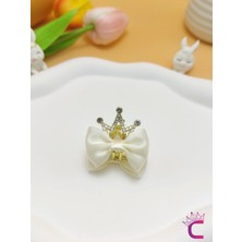 2'li Fiyonk Kurdele Kraliçe Taçlı Kristal Taşlı Saç Tokası Beyaz - Kız Çocuk Doğum Günü Prenses Tacı